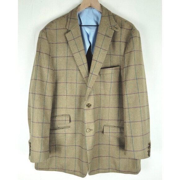 Crittenden Size US 48R 100% Wool Sport Coat Check Pattern Double Vent EUC - Picture 1 of 14